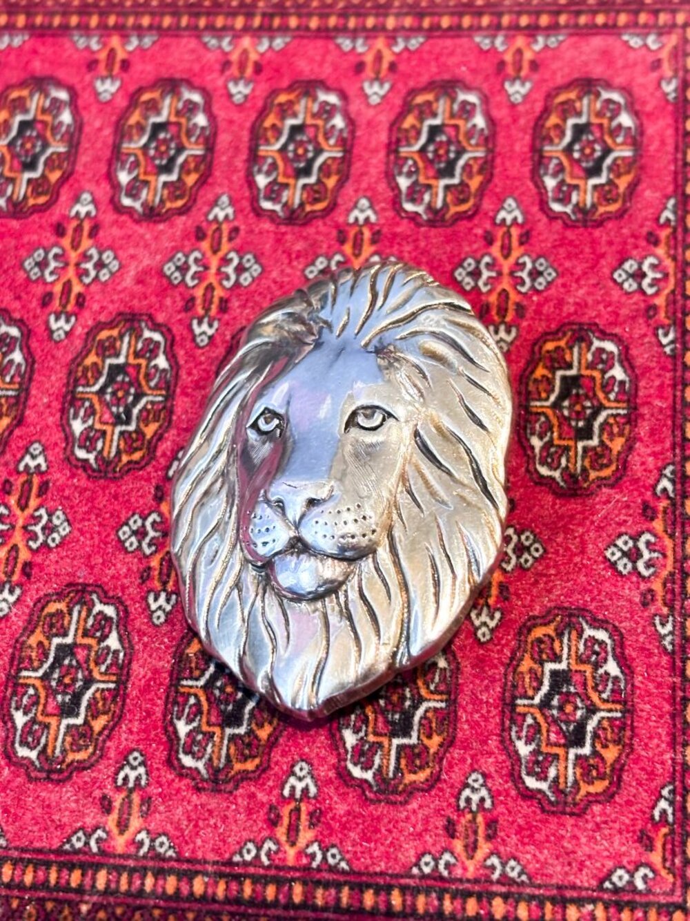 Vintage .925 Sterling Silver Lion Head Brooch Pin 11.3g Leo